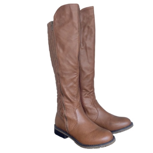 Charlotte Russe boots faux brown leather riding style quilted pattern - Picture 1 of 6